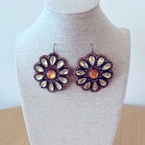 Beaded Flower Gold / Orange Earrings
